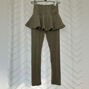 Kids Ribbed Ruffle Leggings - Gray